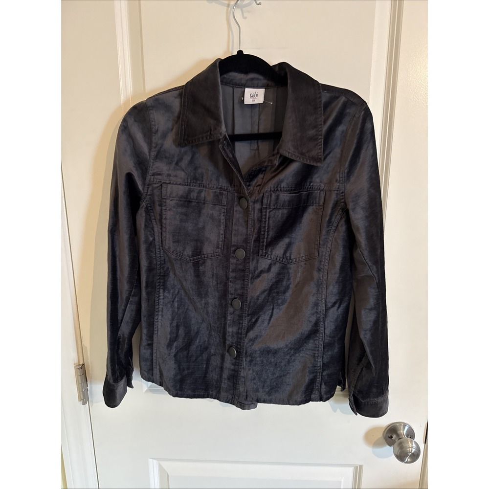 Cabi Tuesday Topper Shirt Gray Crushed Velvet Button Front Shirt Jacket XS